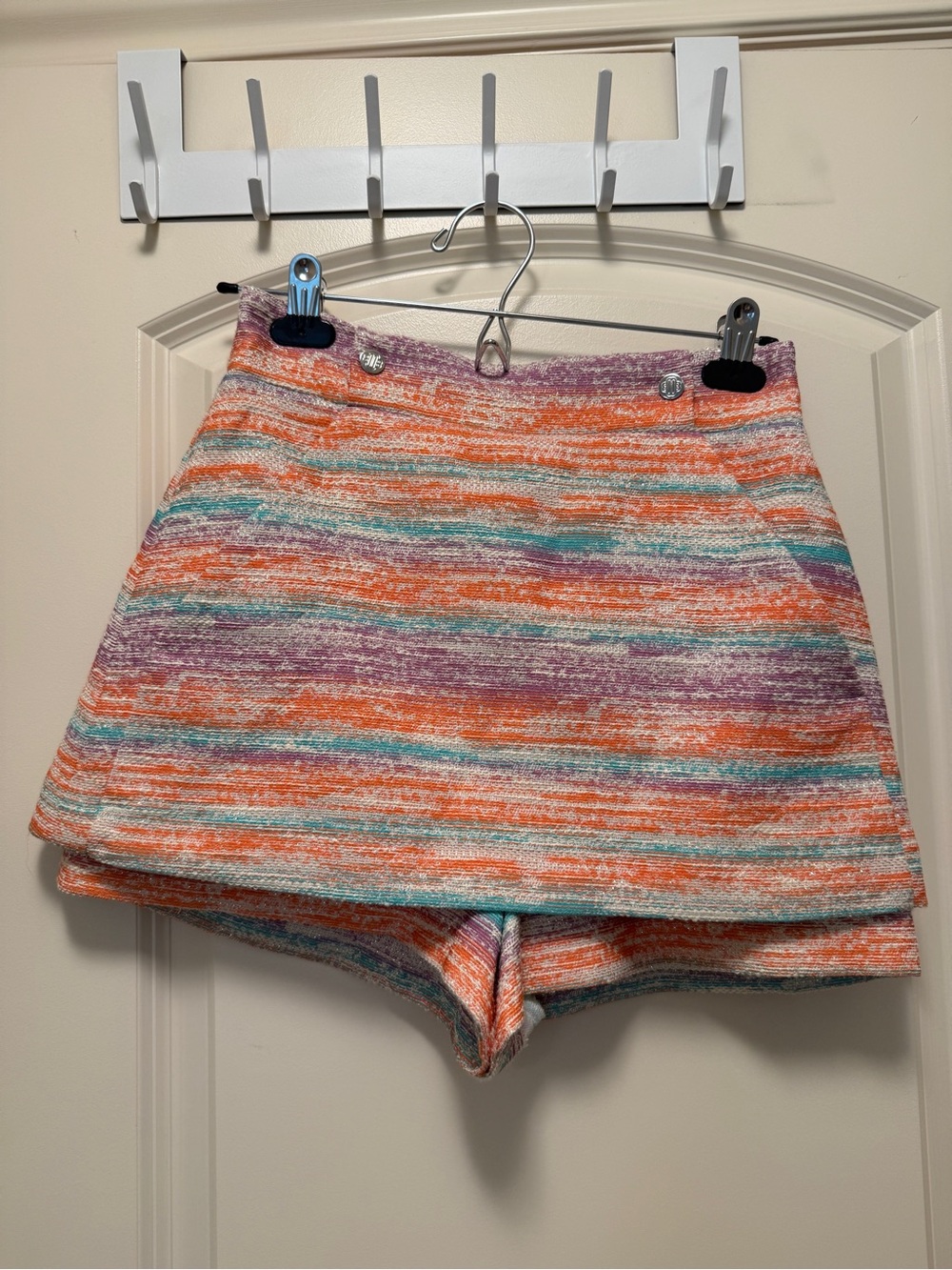 Striped Orange & Teal Layered Skort Shorts from Maje